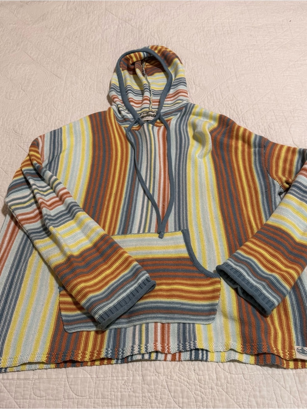 Levitate Knit Hoodie in Yellow, Rust & Blue